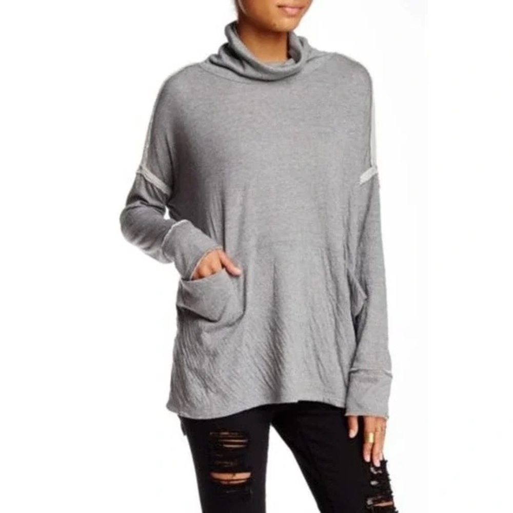 Free People We The Free Gray Cowl Neck Long Flight Pullover top